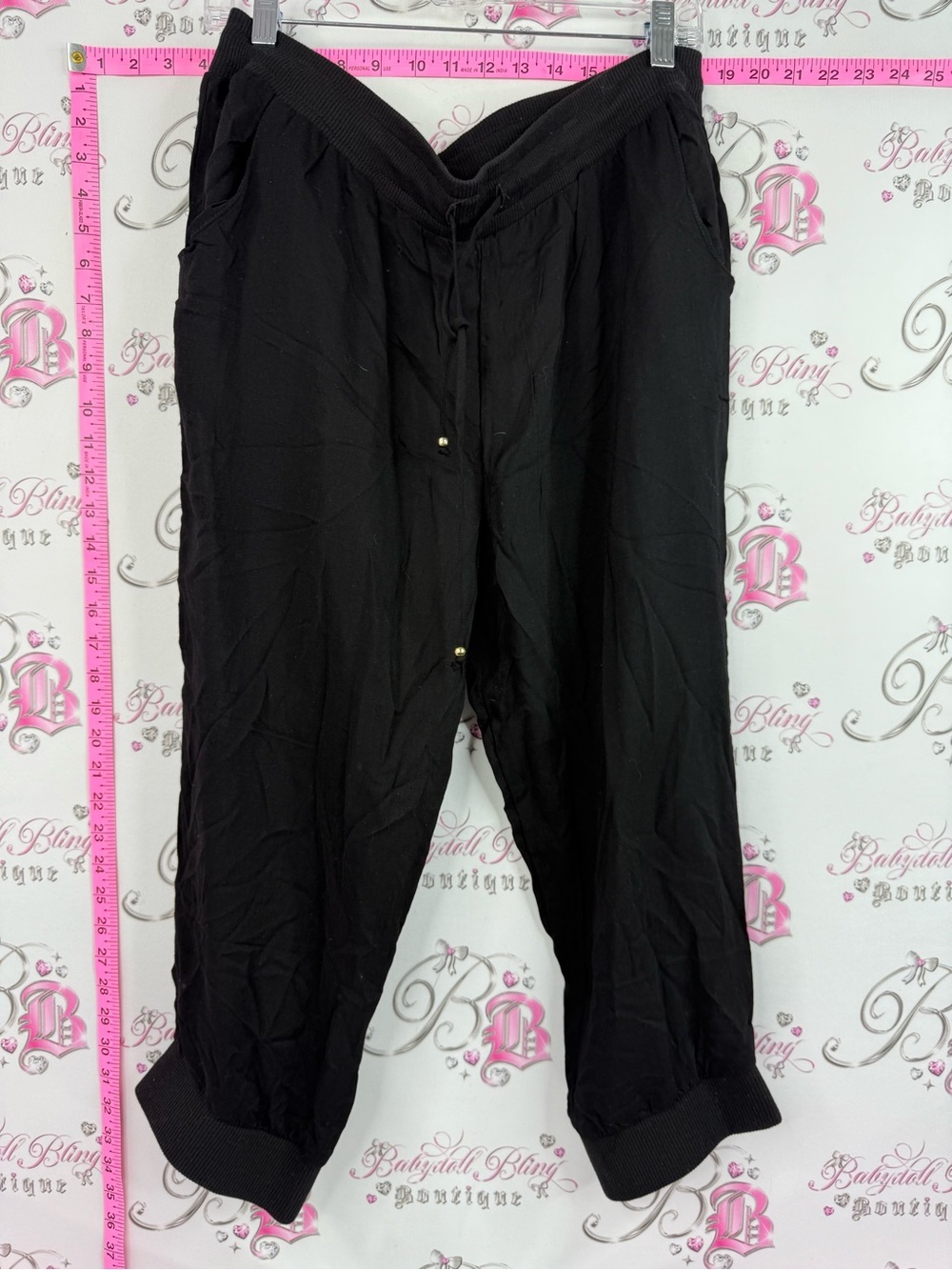 GUESS joggers Black Drawstring Jogger Pants with Ribbed Waistband